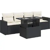 vidaXL 5-delige Loungeset met kussens poly rattan zwart