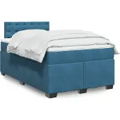 vidaXL Boxspring met matras fluweel donkerblauw 120x190 cm