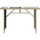 vidaXL Tuintafel met glazen blad 110x68x70 cm poly rattan beige