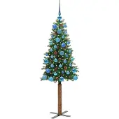 vidaXL Slanke Kerstboom Groen 150 cm PVC en massief dennenhout
