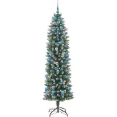 vidaXL Kunstmatige slanke kerstboom met 300 LED Groen en Wit 210 cm