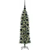 vidaXL Kunstmatige slanke kerstboom Groen en Wit 120 cm