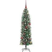 vidaXL Kunstmatige slanke kerstboom Groen en Wit 150 cm