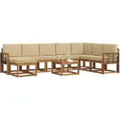 vidaXL Buiten bank set 9 st Natuurlijk en Beige