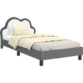 vidaXL Kinderen bedframe met hoofdboard Lichtgrijs 90 x 190 cm PU