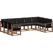 vidaXL Buiten bank set met kussen 9 pcs Natuurlijk en zwart