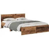vidaXL Bedframe met hoofdeinde Oud Hout 135 x 190 cm Bewerkt hout