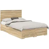 vidaXL Bedframe met lade Sonoma Eik 135 x 190 cm Bewerkt hout