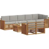 vidaXL Buiten bank set 9 st Natuurlijk en Licht Grijs Polyester