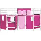 vidaXL Bunkbed voor kinderen met gordijnen Wit en roze 90 x 190 cm