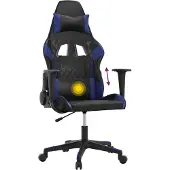 vidaXL Massage gamestoel kunstleer zwart en blauw