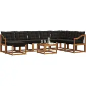 vidaXL Buiten bank set 9 st Naturel en Zwart