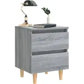 vidaXL Nachtkastje met houten poten 40x35x50 cm grijs sonoma eiken