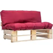 vidaXL Tuinbank pallet met rode kussens grenenhout