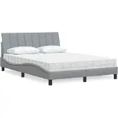vidaXL Bed met matras "Hanko" stof lichtgrijs 180x200 cm