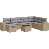 vidaXL 9-delige Loungeset met kussens poly rattan beige