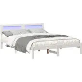 vidaXL Bedframe met hoofdeinde, wit, 150 x 200 cm, massief dennenhout