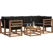 vidaXL Buiten bank set 7 st Natuurlijk en zwart