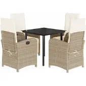 vidaXL 5-delige Tuinset met kussens poly rattan beige