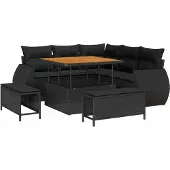 vidaXL Tuinbank Set 8 st 7-Aantal zitplaatsen Zwart poly rattan