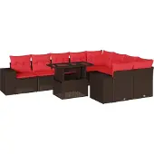 vidaXL 10-delige tuinbankset met kussens, bruin polyrotan