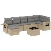 vidaXL 8-delige Loungeset met kussens poly rattan beige