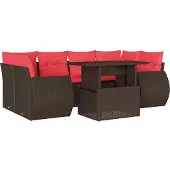 vidaXL 7-delige tuinbankset met kussens, bruin polyrotan