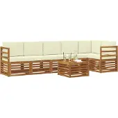 vidaXL Buiten bank set 7 st Natuurlijk en Crème Polyester