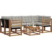 vidaXL Buiten bank set met kussen 7 pcs Natuurlijk en Licht Grijs