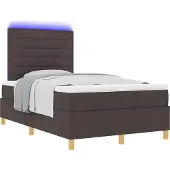 vidaXL LED boxspringbed met hoofdeinde, donkerbruin, 120 x 200 cm, gestoffeerd