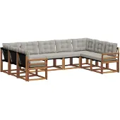 vidaXL Buiten bank set met kussen 9 pcs Natuurlijk en Licht Grijs
