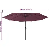 vidaXL Parasol met LED-verlichting 400 cm bordeauxrood