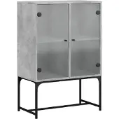 vidaXL Bijzetkast met glazen deuren 69x37x100 cm betongrijs