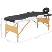 vidaXL Massagetafel inklapbaar 2 zones hout zwart en wit