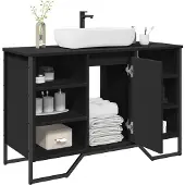 vidaXL Wastafelkast 91x35x60 cm bewerkt hout zwart