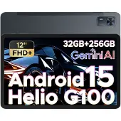 Doogee Tab E3+ Android 15 tablet, 12 inch FHD+, met simkaartsleuvel, Helio G100 octa-core AI, 90 Hz gaming, 32 GB+256 GB/2 TB, 8800 mAh, 7,5 mm ultradun, vierkanaals-speakers, Face ID, grijs