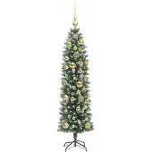 vidaXL Kunstmatige slanke kerstboom met 150 LED Groen en Wit 120 cm