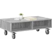 vidaXL Bijzettafel met wielen Grijs Sonoma 90 x 50 x 30 cm