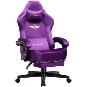 GTPLAYER Gaming stoel, ergonomische gaming fauteuil, bureaustoel, kantoel met stoffen bekleding, veren kussen, verstelbare armleuningen, met voetsteun