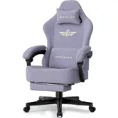 GTPLAYER Gaming stoel, ergonomische gaming fauteuil, bureaustoel, kantoel met stoffen bekleding, veren kussen, verstelbare armleuningen, met voetsteun
