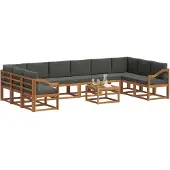 vidaXL Buiten bank set met kussen 11 pcs Natuurlijk en Antraciet