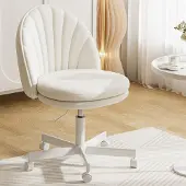 COMHOMA Homeoffice stoel, make-up stoel, bureaustoel zonder armleuningen, draaistoel. Comfortabele kantoel op wielen, hoogte verstelbaar, kunstleer, wit