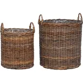 vidaXL Plantmand met opslag GENDT 2 st Natuurlijk Bruin Kubu Rattan