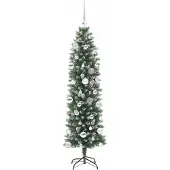 vidaXL Kunstmatige slanke kerstboom Groen en Wit 150 cm