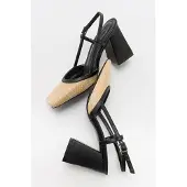 Prologue Rivie Raffia Pump met Vierkante Neus en Blokhak (Dames)
