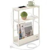 Vasagle Bijzettafel met 3 planken, smal, Romig wit