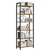 Vasagle Boekenkast met 6 lagen, Vintage bruin + inktzwart