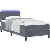 vidaXL LED boxspringbed met hoofdeinde, donkergrijs, 90 x 200 cm, fluweel