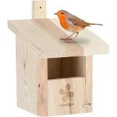 Relaxdays nestkast halfholenbroeders - houten vogelhuisje roodborstje - vogelkastje tuin