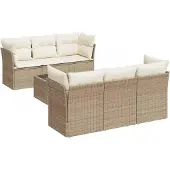 vidaXL 7-delige Loungeset met kussens poly rattan beige